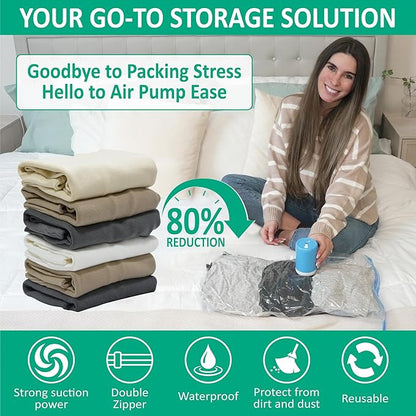 6 Pack Travel Vacuum Storage Bags with Rechargeable Wireless Electric Pump for Luggage, Suitcase, Carry-on Size Vacuum Seal Compression Space Saver Bags for Clothes and Clothing Travel