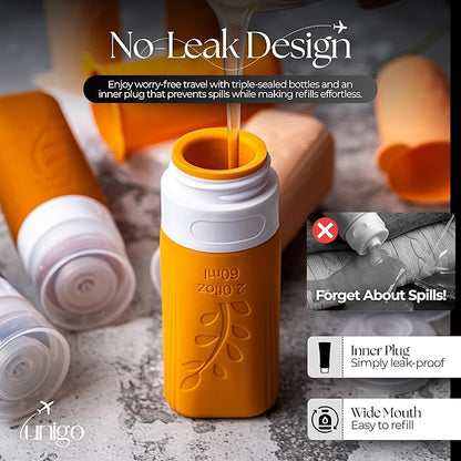 unigo 30pack Full Set TSA Approved Travel Bottles, Travel Size Containers for Toiletries, Refillable Leakproof Shampoo and Conditioner Bottles, Toiletry Containers,Extra Bottle Sleeves(Apricot)
