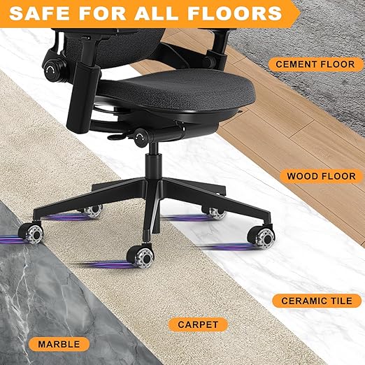 Office Chair Wheels, 2 Inch Smooth & Quiet Rolling Casters Replacement, Computer Gaming Chair Casters for All Hardwood Floors & Carpet, Smooth Safe Rubber Wheels-Set of 5, Grey
