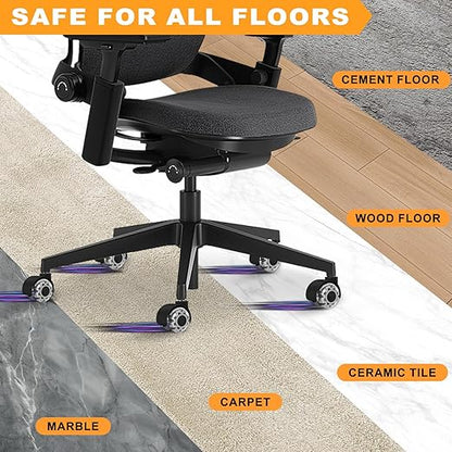 Office Chair Wheels, 2 Inch Smooth & Quiet Rolling Casters Replacement, Computer Gaming Chair Casters for All Hardwood Floors & Carpet, Smooth Safe Rubber Wheels-Set of 5, Grey