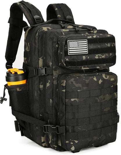 45L Tactical Assault Backpack 3 day assault pack with Molle Waterproof backpack Rucksack for Tactical Backpacks (Black Tie Dye)