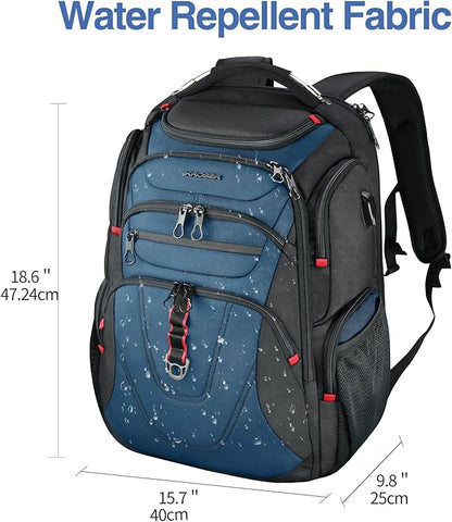KROSER Friendly Travel Laptop Backpack 17.3 inch XXXL Gaming Backpack Water-Repellent College Daypack Business Backpack with RFID Pockets & USB Port for Men/Women-Black/Haze Blue