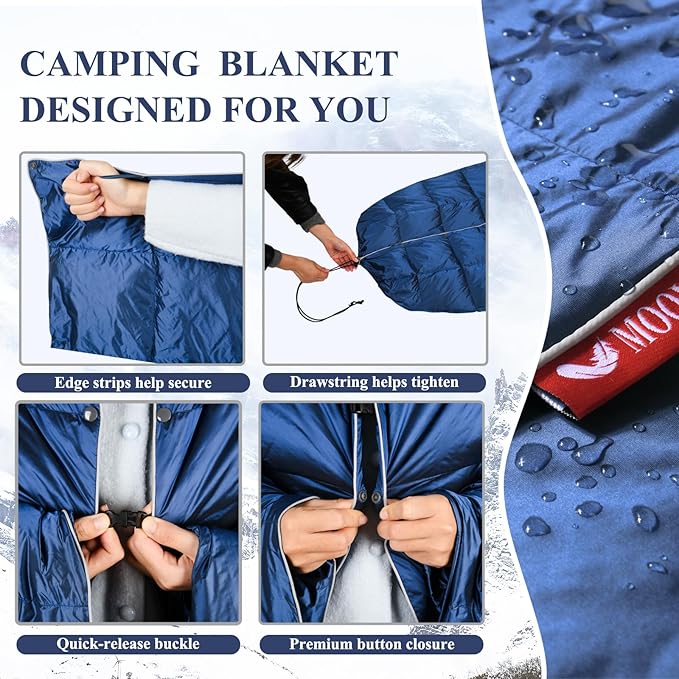 MOOX Down Camping Blanket Packable Backpacking Camping Quilt Outdoor Lightweight Warm Water Resistant Puffy Sleeping Bag Travel Hiking 55"x79" Waterproof Camp Throw Blanket, Blue Gray