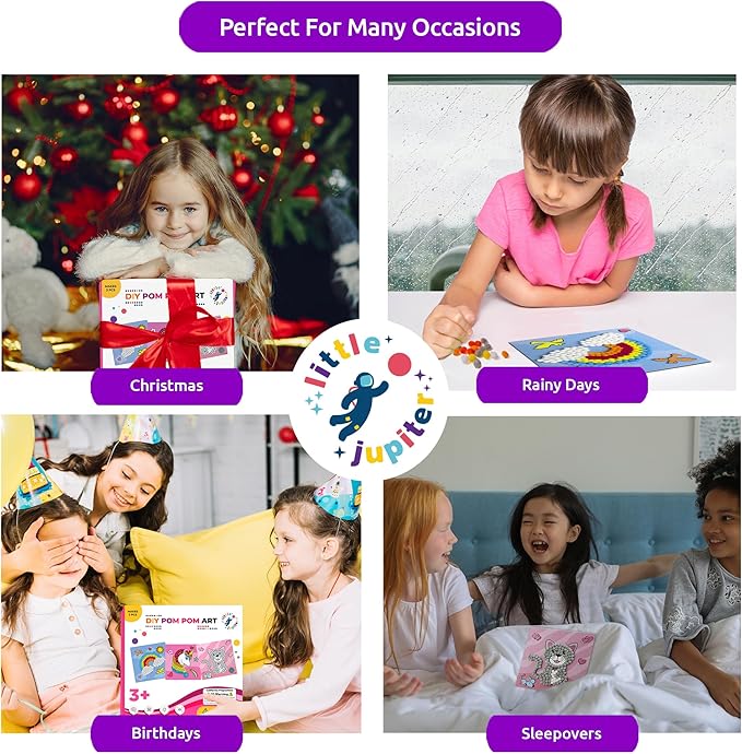 Little Jupiter DIY Pom Pom Art - Makes 10 Art Pieces -Boy & Girl Crafts for Kids Age 3-5 - for Toddlers and Small Kids - Craft Activities - Arts and Crafts (Set3)