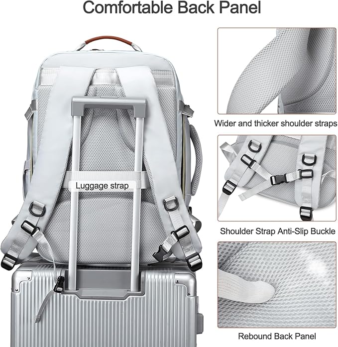 40L Travel Laptop Backpack for Women & Men, Airline Approved Carry On Luggage Overnight Bags, Waterproof Personal Item Bag, Weekender Essentials Backpacks Vacuum Backpack Gray White