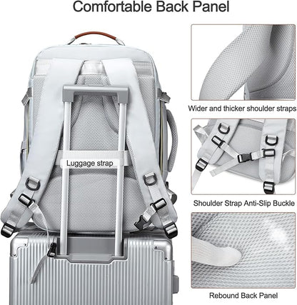 40L Travel Laptop Backpack for Women & Men, Airline Approved Carry On Luggage Overnight Bags, Waterproof Personal Item Bag, Weekender Essentials Backpacks Vacuum Backpack Gray White
