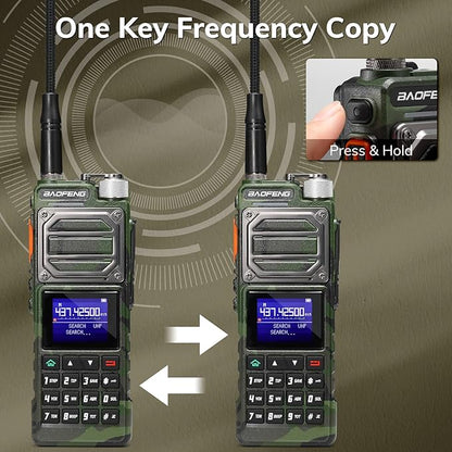 BAOFENG UV-25 10W Dual Band Two Way Radio, Tri-Power Tactical Ham Radio Handheld Walkie Talkie for Adults, UV FM Aviation NOAA Receiver, 5200mAh Battery USB-C Port, 999CH, Chirp Compatible, Camo Green