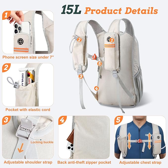 15L Small Hiking Backpack for Men Women Foldable Packable Back Pack Ultralight Hiking Daypack for Travel Camping Outdoor, Beige