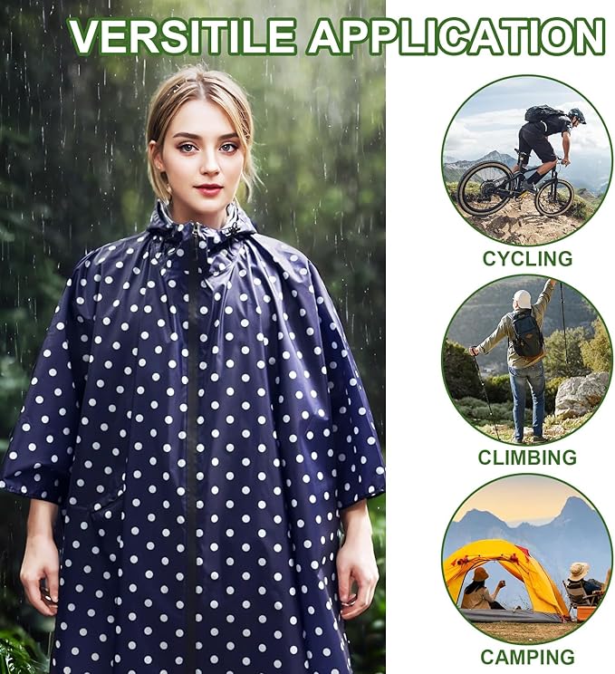 Hooded Rain Ponchos for Adult - Rain Coat and Rain Jacket with Waterproof Pocket and Zipper