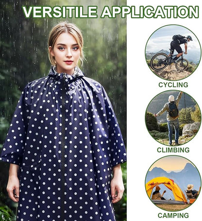 Hooded Rain Ponchos for Adult - Rain Coat and Rain Jacket with Waterproof Pocket and Zipper