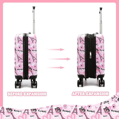 Kid's Luggage Set 16" Hardside Luggage with Spinner Wheels 2 Piece Suitcase Set Girls Carry on Toddler Travel Rolling Suitcase with Neck Pillow Airline Approved