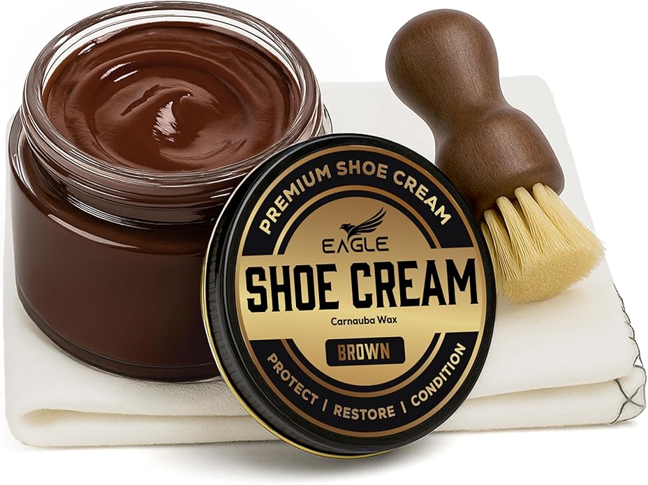 Eagle Shoe Cream Polish Kit – 3 Piece Boot & Shoe Polish with Shoe Cream, Shine Cloth & Applicator