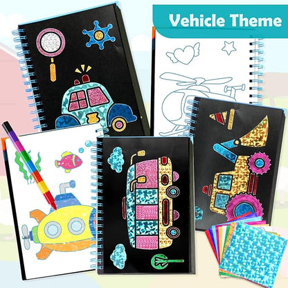 FUNNYB&G Foil Art Craft for Kids - Christmas Crafts Gift Party Favors Stocking Stuffers for Kids Fun Art Supplies Creative Birthday Gift Travel Toys for Girls Boys 4 5 6 7 8 9 Years Old (Vehicle)