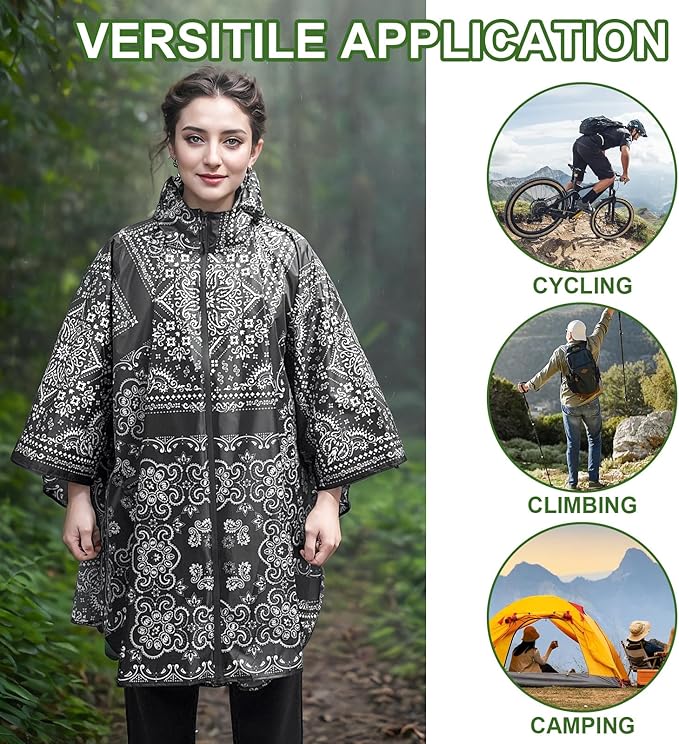 Hooded Rain Ponchos for Adult - Rain Coat and Rain Jacket with Waterproof Pocket and Zipper