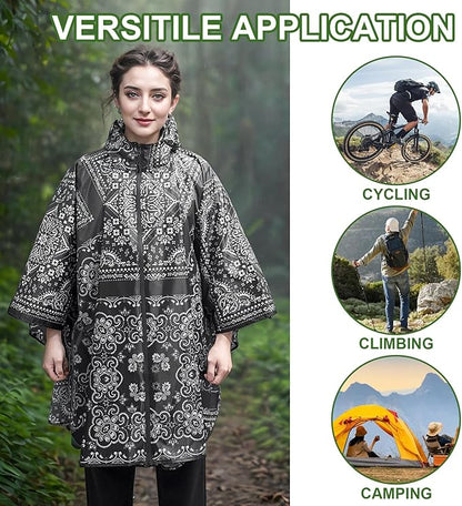 Hooded Rain Ponchos for Adult - Rain Coat and Rain Jacket with Waterproof Pocket and Zipper