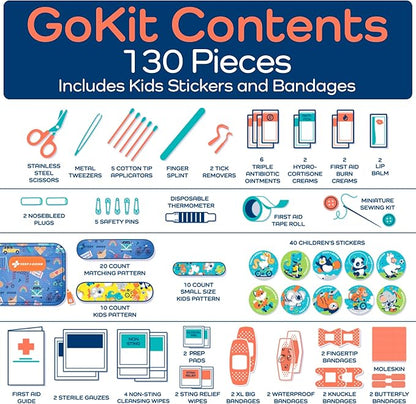 KeepGoing Travel First Aid Kit for Kids – 130 Pc. for Car, Home, Purse, Diaper Bag & Backpack with Latex-Free Bandages - Mini First Aid Kit Travel Size TSA-Approved