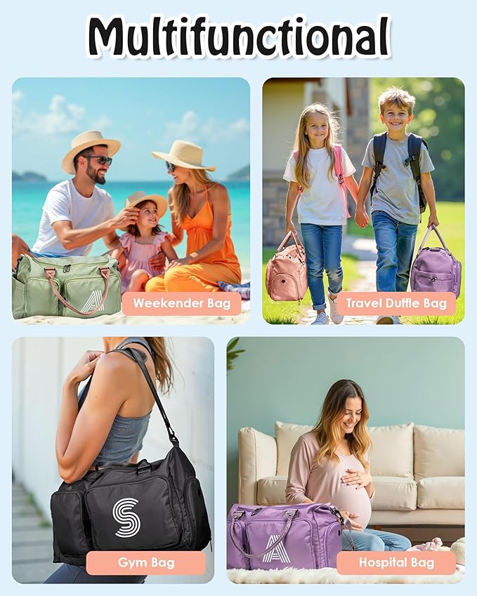 Women Girls Gift Initial Duffle Bag: Personalized Travel Gym bags, Dance Cheer bag Sports for Girl, Kid Gymnastics Bags, Birthday Gifts for Women Girls Kids Teens Mom Teacher