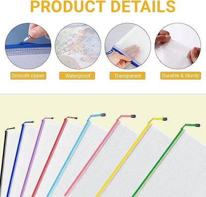 Mesh Zipper Pouch Bags, A4 Letter Size, 24 Pack 8 Colors Mesh Bags, Waterproof Document Zipper Pouches for Office School Supplies, Toys, Cosmetics Travel Storage(13''×9.5'')