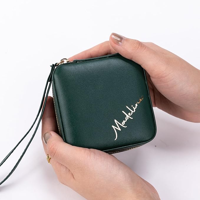 Angelina's Palace Personalized Jewelry Case with Name Engraved,Custom Leather Travel Jewelry Organizer Box for Rings,Earrings,Necklaces,Birthday Bridesmaid Gift For Women