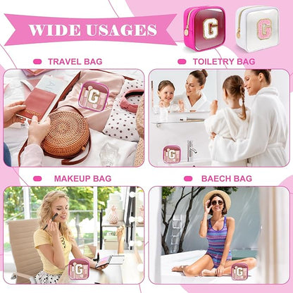 Personalized Initial Letter Clear Preppy Makeup Bag,Mini Nylon Chenille Letter Cosmetic Bag Cute Zipper Pouch Coin Purse for Teen Girls,Portable TSA Approved Travel Essentials Bag Gift for Women,G