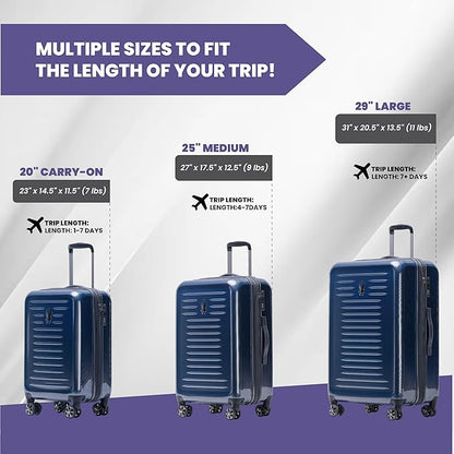 Spyder Rails Expandable Hardside Upright Suitcase with 360° Spinner Wheels, TSA Approved Lock (Navy, 3-Piece Set)