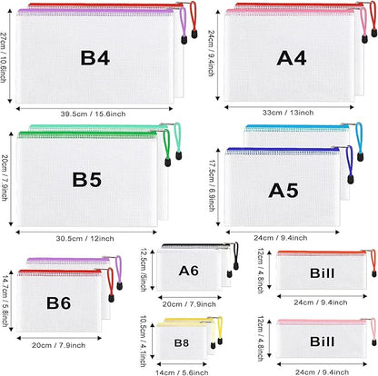 48pcs Mesh Zipper Pouch Bags, 8 Sizes Waterproof Plastic Zipper File Bags, 16 Colors,Multipurpose for Travel Storage, School Supplies, Office Appliances and Home Organizing,Multicolored