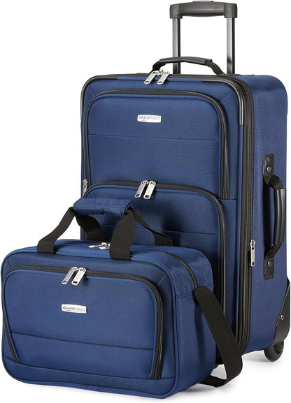 Amazon Basics Luggage Sets, Carry-On 23-Inch, tote 15-Inch, Suitcase With Wheels, Expandable Extra Space (+15%), Front Pockets and Telescopic Handle, Navy Blue