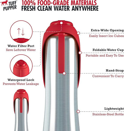 PupFlask Large Dog Water Bottle | 27 or 40 OZ Stainless Steel | Convenient Dog Drink Dispenser | Puppy Travel Water Bowl | Portable Pet Hydration Bottle | Leak Proof | Perfect Size For All Breeds