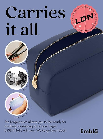 Embla Makeup Bag Travel Cosmetics Pouch and Toiletry Bag, Nylon Zipper Pouch Purse, Cute Make Up Organizer Storage Tote for Women Girls, Travel Skincare Case, Large Makeup Bags, Sapphire