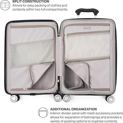 Travelpro Pathways 3 Hardside Expandable Luggage, 8 Spinner Wheels, Lightweight Hard Shell Suitcase, Checked Medium 25 Inch, Black Knight