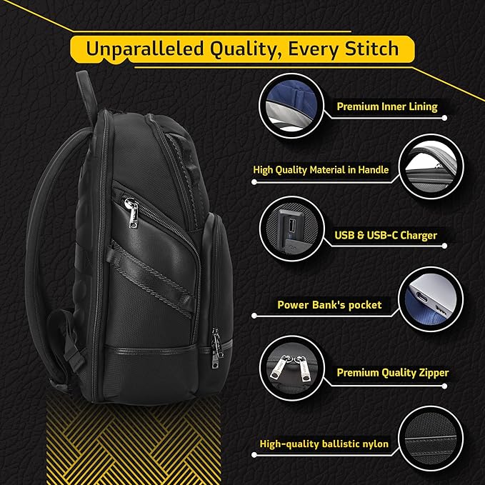 Laptop Business Backpack for Men & Women, Work Backpack Fits15.6 Inch, Premium Quality Travel Bag with USB Charging Port, Water-Resistant, Durable Nylon, Computer Bookbag with Multiple Pockets