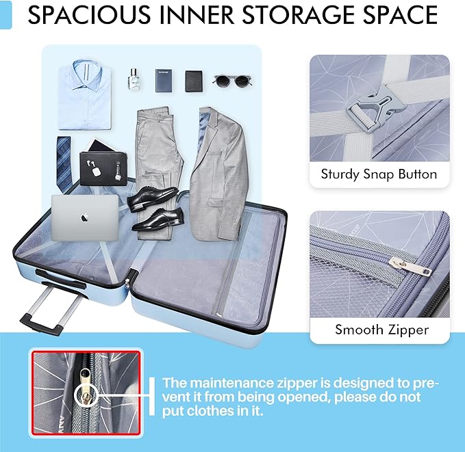 AnyZip Luggage PC ABS Hardside Lightweight Suitcase with 4 Universal Wheels TSA Lock Checked-Large 28 Inch Light Blue