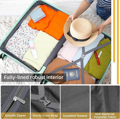 LARVENDER Luggage Sets 5 Piece with Duffel Bag Expandable(Only 28 inch) Hardside PP Carry On Luggage with 360° Spinner Wheels TSA Lock Luggage Sets for Women, Seafoam Green