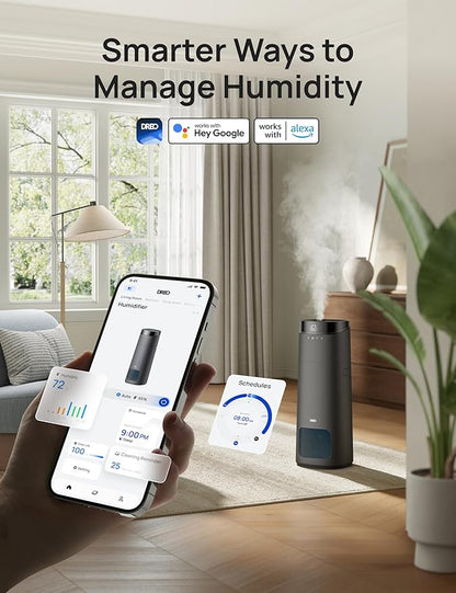 Dreo 16L Smart Humidifier Large Room 1000 ft², 130H Cool Mist Air Humidifiers for Bedroom Plants Baby, Top Fill, Remote/Touch/Voice & APP Control, Clean Tank Technology, 30dB, HM755S Grey