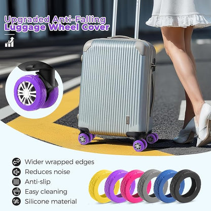 8 Pcs Upgrade Luggage Wheel Covers, Carry On Luggage Suitcases,Wear-Resistant, Anti-Noise, Silicone Wheel Protective Covers for 2-2.4" Spinner Wheel,Essential Travel Accessories (Purple)