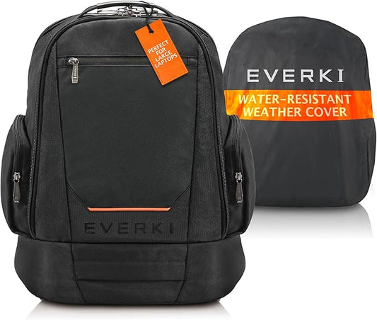 EVERKI ContemPRO 117 Laptop Backpack Fits up to 18.4” – Gaming, 42L Large Travel Backpack with Water-Resistant Rain Cover for Women & Men – Spacious Business Laptop Bag – Black (EKP117B)