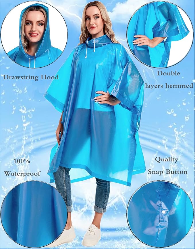 2 Pack Rain Ponchos for Adults Reusable - Raincoats Survival Emergency Heavy Duty Rain Coat with Drawstring Hood