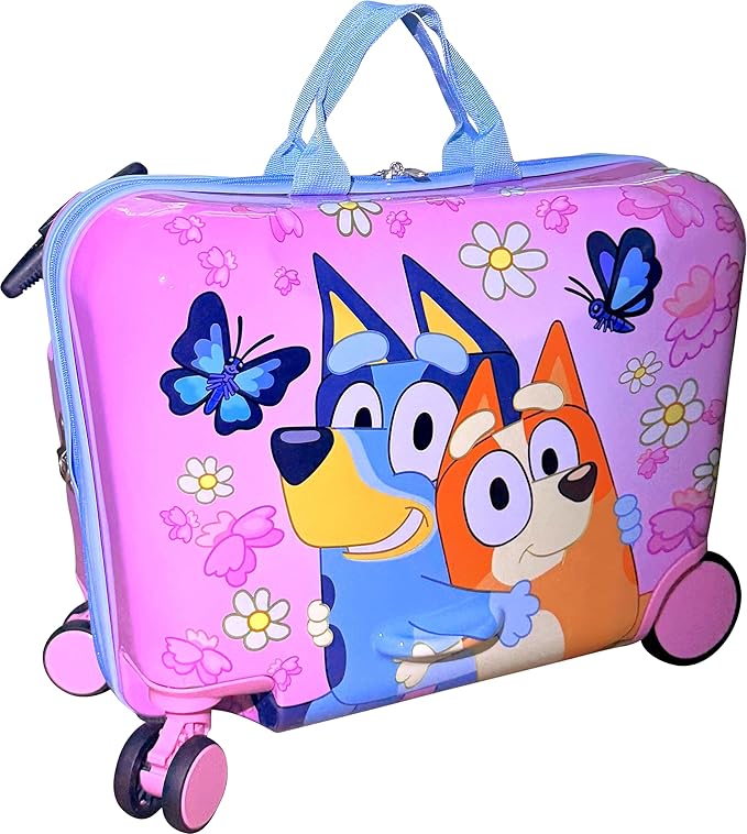 Fast Forward Ride-On 18" Suitcase For Kids/Tow-Along Toddler Carry-On Luggage With Wheels (Bluey Girls)