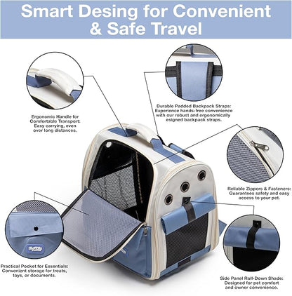 Durable Blue Cat Carrier Backpack – Ventilated & Soft Pet Travel Bag – Ideal for Medium Small Dog Puppy Kitten up to 22 LBS – Airline & TSA Approved