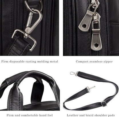 Augus Business Travel Briefcase Genuine Leather Duffel Bags for Men Laptop Bag fits 15.6 inches Laptop
