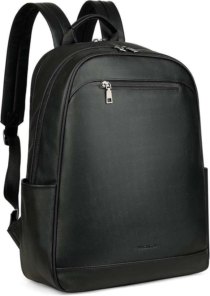 MASINTOR 15.6 inch Leather Laptop Backpack Purse for Women, Designer Travel and Work Bag with Laptop Compartment Black