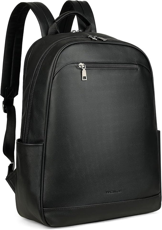 MASINTOR 15.6 inch Leather Laptop Backpack Purse for Women, Designer Travel and Work Bag with Laptop Compartment Black