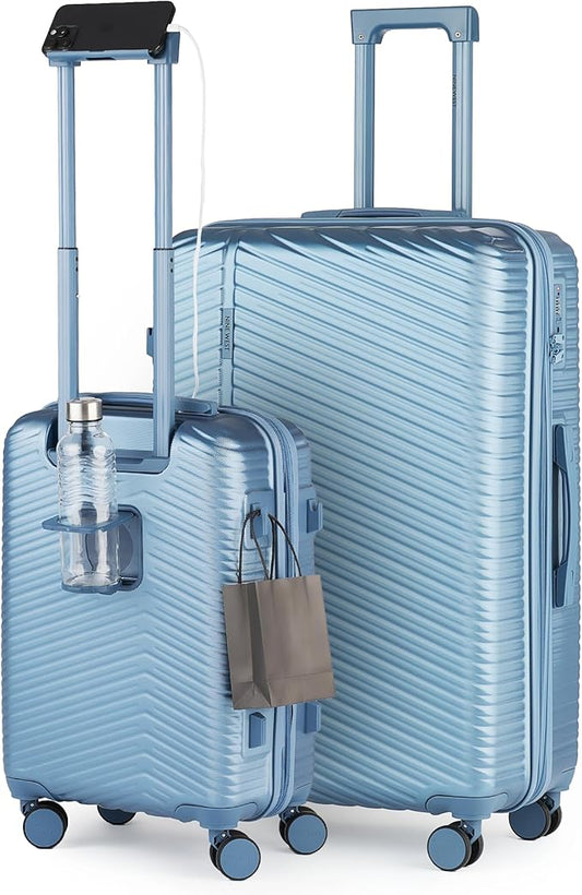 Nine West Zion 2-Piece Smart Luggage Set (20/28), Hardshell Spinners with Cup Holder & USB Port, Expandable & Scuff-Resistant Surface Lapis