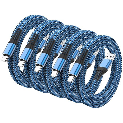 5Pack USB C Type C Cable 1FT,Nylon Braided Fast Charging 3A Quick Charger Cord,USB A to Type C Charger Cord Cable for iPhone 15 Samsung Galaxy S20 S10 S9 S8 Plus S10E, Note 20 10 9 8, Moto G7 G8