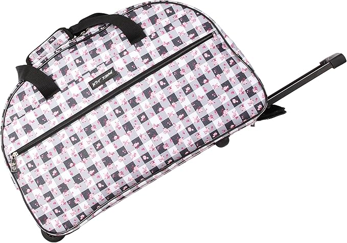Betsey Johnson Designer Carry On Luggage Collection - Lightweight Pattern 22 Inch Duffel Bag- Weekender Overnight Business Travel Suitcase with 2- Rolling Spinner Wheels (Gingham Roses)