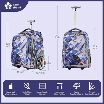 NEW TILAMI 20" Rolling Backpack for Teens Adults, Climbing Stairs Waterproof Backpack with Wheels for School Business Trave Camping with Laptop Compartment, Fit 17 Inch Laptop, Crazy Color Mash
