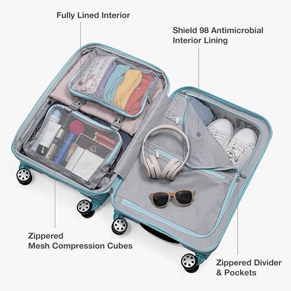 Traveler's Choice Pagosa Indestructible Hardshell Expandable Spinner Luggage, Baby Blue, 30-Inch Large