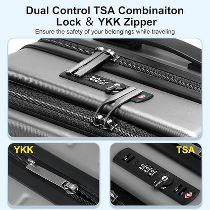 Carry On Luggage 22×14×9 Airline Approved, 20 Inch Lightweight ABS+PC Hard Shell Suitcases with Front Pocket, Spinner Wheels, TSA Lock (Dark Gray, 1PC)