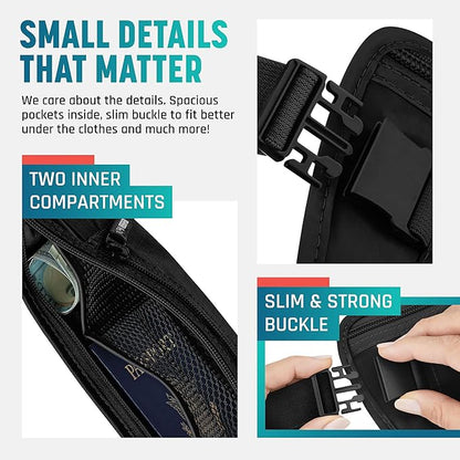 Alpha Keeper Hidden Travel Money Belt - RFID Blocking Waist Wallet & Passport Holder for Women and Men, Anti-Theft Slim Security Pouch