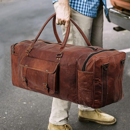 Leather Duffel Bag Large 32 Inch Single Pocket | Travel Tote Carryon Bag Gym Sports Weekender Overnight | Duffle Bag For Men and Women
